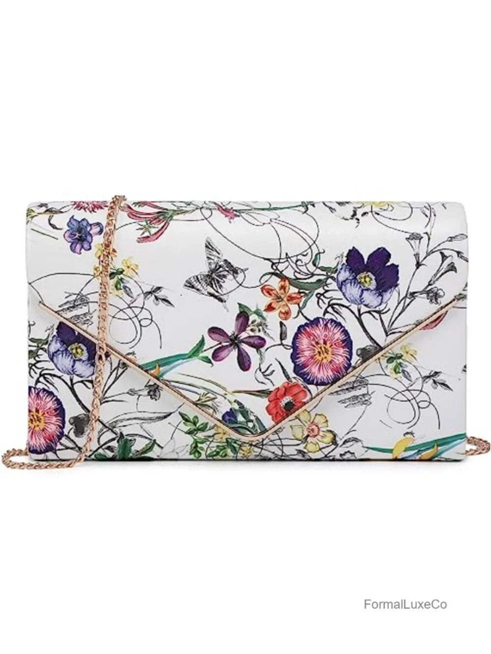Faux Suede Evening Clutch Bag with Gold Hardware Removable Chain Strap
